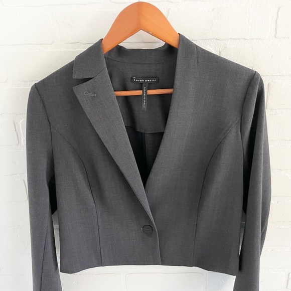 Sarah Pacini Crop Blazer Asymmetrical Collar Gray Wool blend Business Casual S - Picture 6 of 13